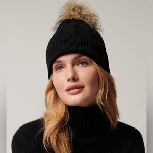 Black Knit Beanie with Faux Fur Pom